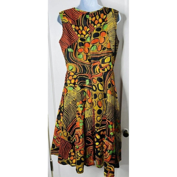Ashro Dress Size 6 Wearable Art Metallic Mixed Pattern Woven Breathable Classic - Picture 3 of 9